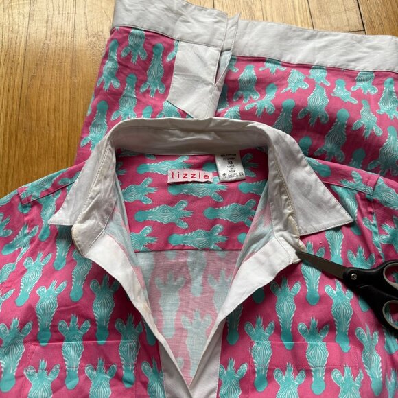 Tizzie Size XS Pink Aqua Zebra Print Split Neck Collar Cotton Blend Tunic Dress - Picture 3 of 15